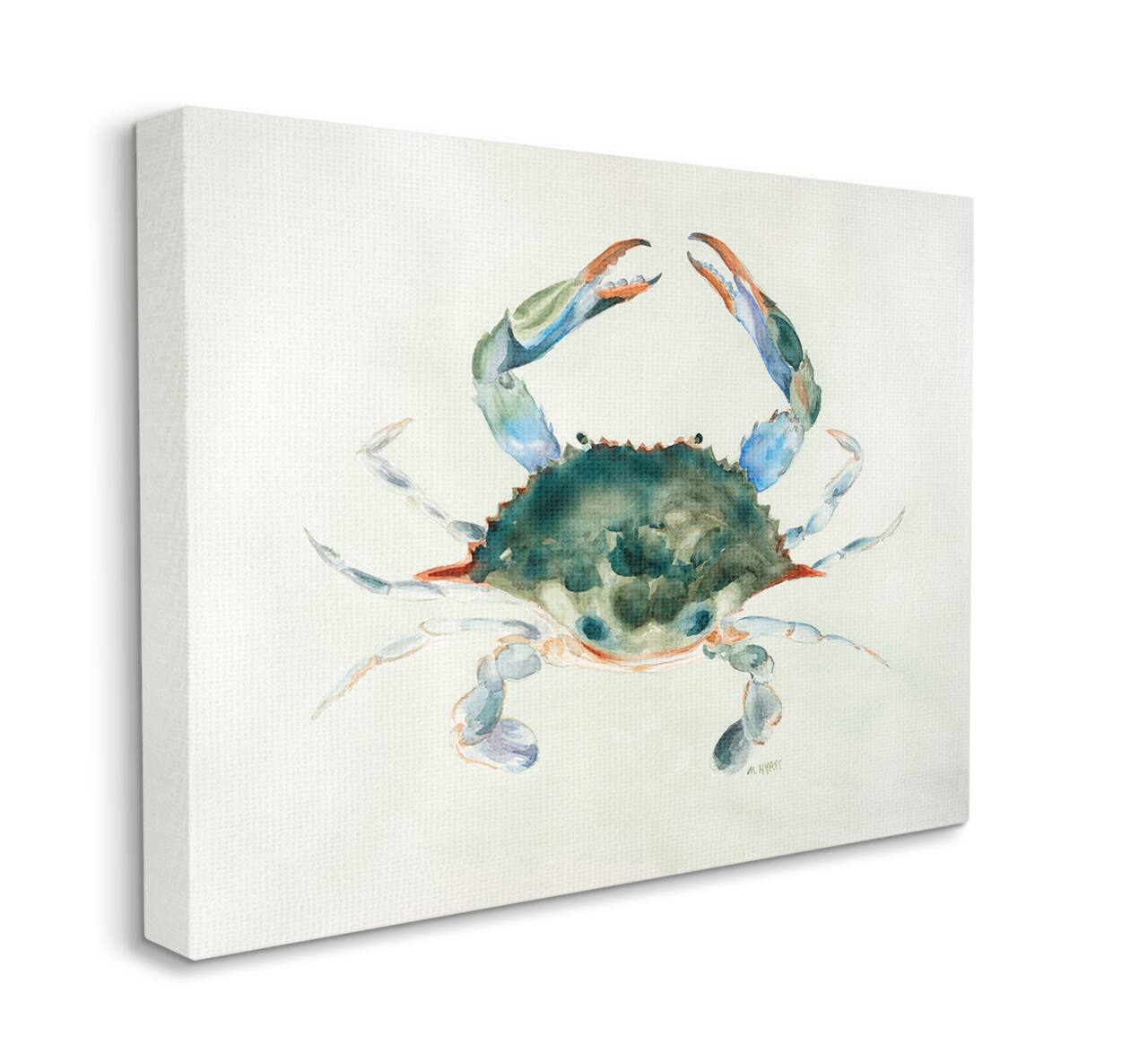 Stupell Industries Blue Sea Crab Over Beige Soft Watercolors Canvas Wall Art